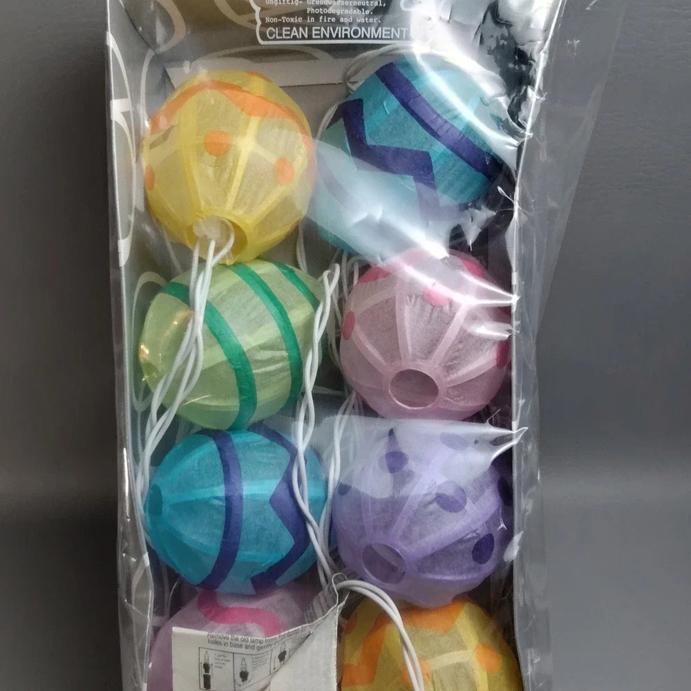 Department 56 Easter Egg String Of Lights Paper Egg Lanterns Set of 10 USED READ